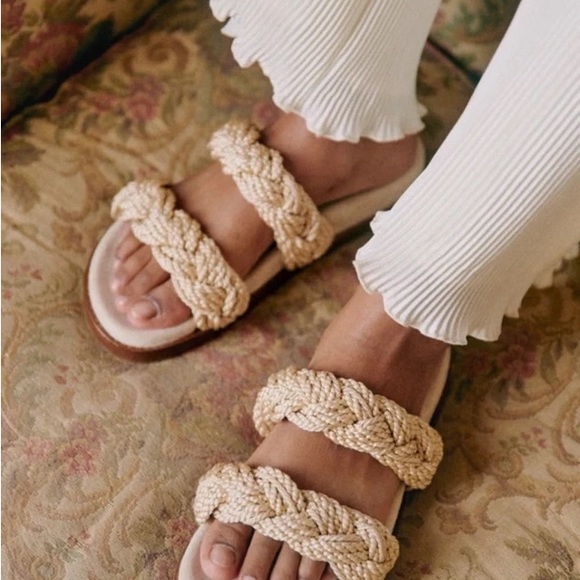 Sezane Shoes - Sezane Braided Straw Double-Strap Sandals in Natural